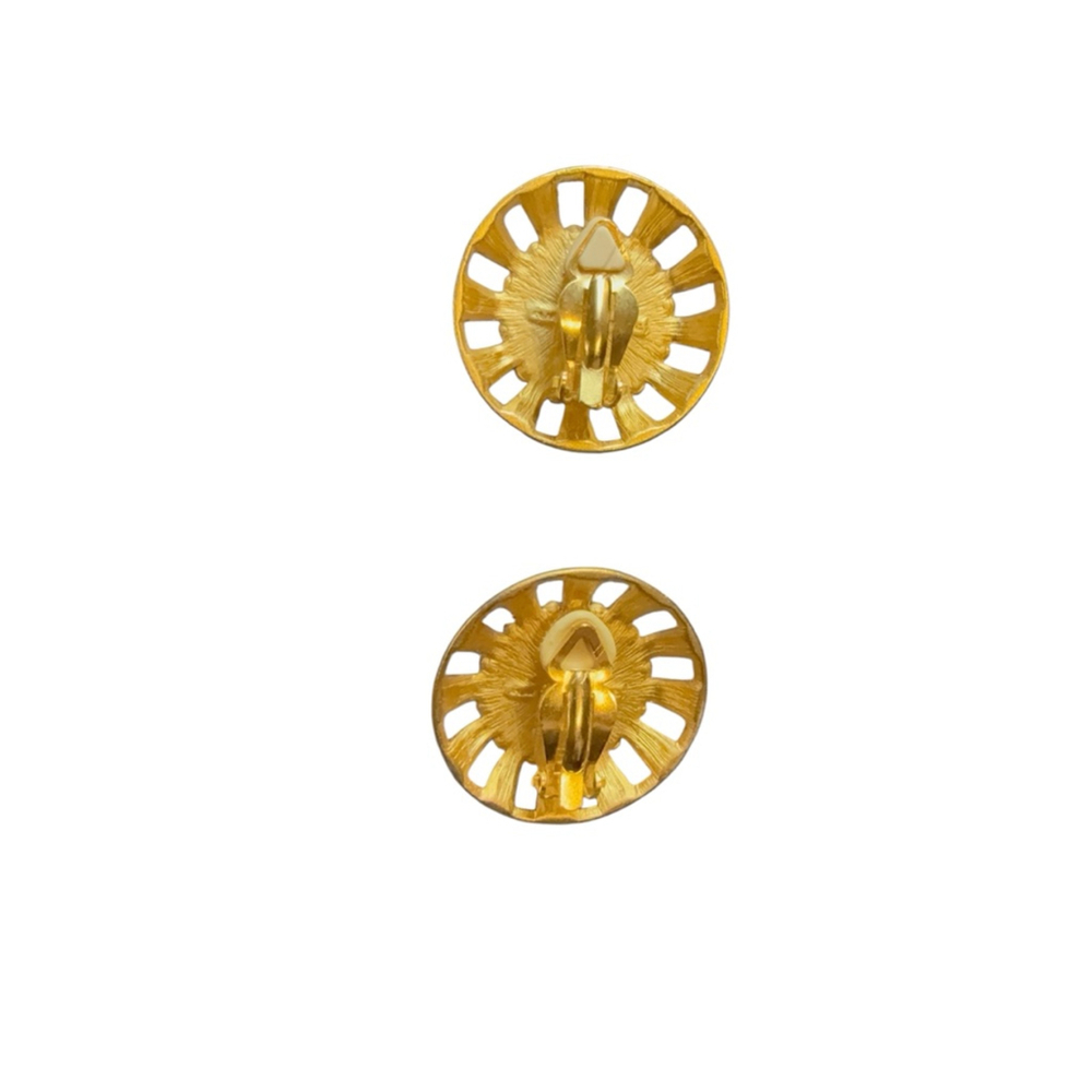 Liz Claiborne Gold Blue Round Clip-On Earrings One Size 1.5 inch - Picture 5 of 7